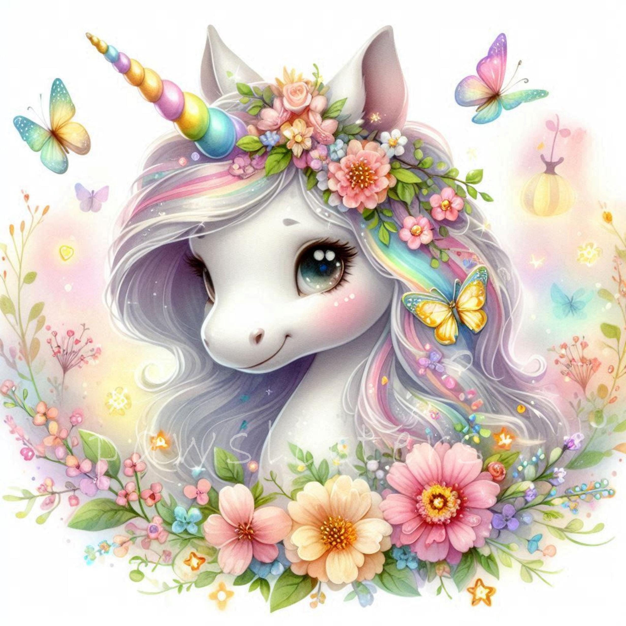 Floral Unicorns Clipart | Set of 10 | High Quality 300 DPI Jpegs ...