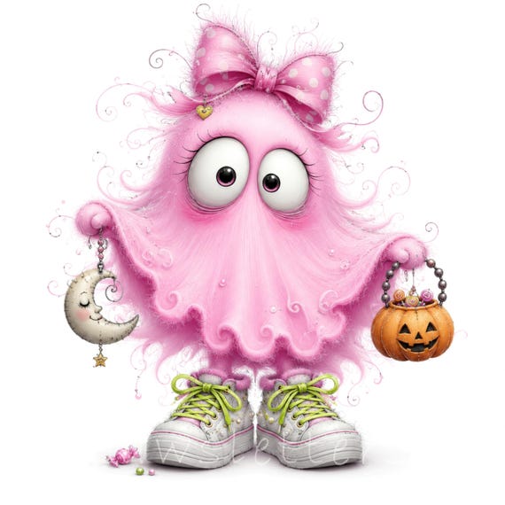 Pink Ghost Clipart Bundle, 20 Whimsical Halloween JPGs, Digital Download for Girly Boo Basket Printables