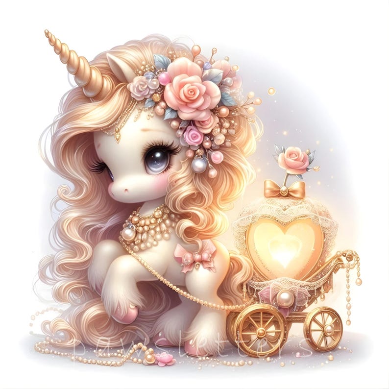 10 JPG Little Princess Unicorn Clipart, Pink Carriage Valentine Clipart ...