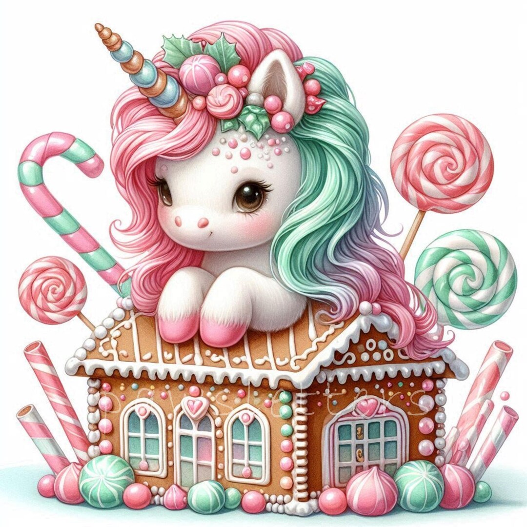 Candyland Unicorn Clip Art 10 High Res Watercolor Jpgs for Junk Journal ...