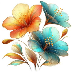 Tropical Vibes Abstract Flowers Clipart | Dried Flowers Printables, Instant Download, Junk Journals, Florals Clipart Pack | Flowers Wall Art Boho Style Printables | Digital Crafting Journal Inserts Summer Vibes png Commercial Use Trendy Floral Design