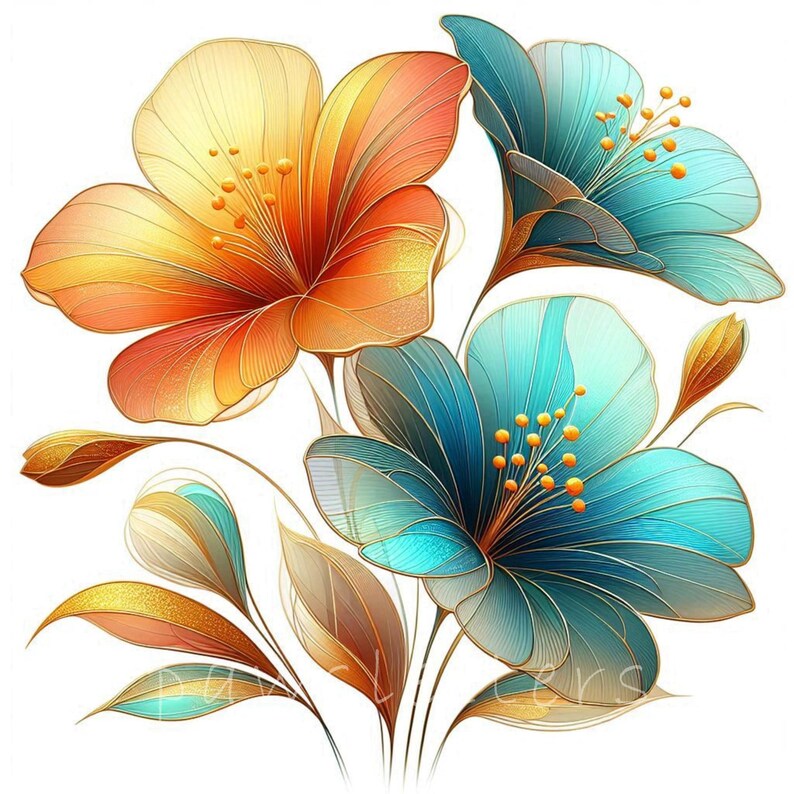 Tropical Vibes Abstract Flowers Clipart | Dried Flowers Printables, Instant Download, Junk Journals, Florals Clipart Pack | Flowers Wall Art Boho Style Printables | Digital Crafting Journal Inserts Summer Vibes png Commercial Use Trendy Floral Design