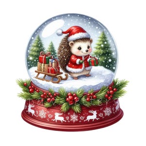 Globo de Neve de Natal Clipart | Conjunto de 10 PNGs | Globo de Neve de Ajudante de Ouriço do Papai Noel png, Diário de Lixo, Álbum de Recortes, Sublimação, Uso Comercial
