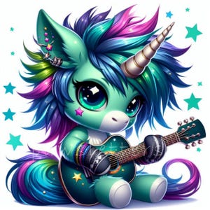 Rock Star Unicorn Clipart | Set of 10 | High Quality 300 DPI JPEGs | Rock Design Printables Art | Cute Rock Band Designs, Groovy Unicorns