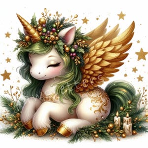 Yuletide Spirit Unicorn Clipart 10 High Res Watercolor Jpgs, Junk ...