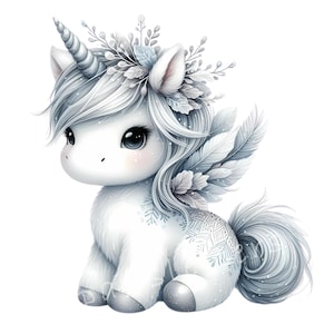 Ensemble de 10 cliparts licorne harfang des neiges pour sublimation de Noël, mug png, cartes de Noël hiver Impressions numériques et créations manuelles en téléchargement numérique
