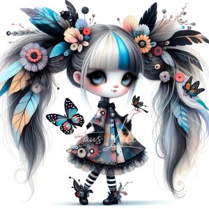 12 cliparts papillon fille JPG, éphémères fantaisistes, fournitures pour journal indésirable fantastique, créations en papier de jolies poupées originales, album d'art imprimable
