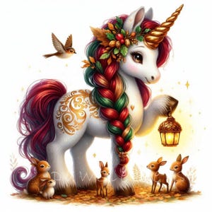 Forest Friends Unicorn Clipart | Set of 10 | High Quality 300 DPI JPEGs | Baby Unicorn Thanksgiving, Fall Holidays | Cute Autumn Printables