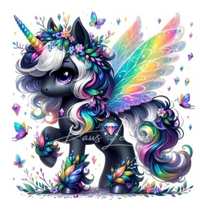 Watercolor Baby Unicorn Clipart 10 High Res Watercolor JPGs Rainbow Unicorn Clipart, Fantastical Dark Unicorn, Magic Unicorn, Commercial Use