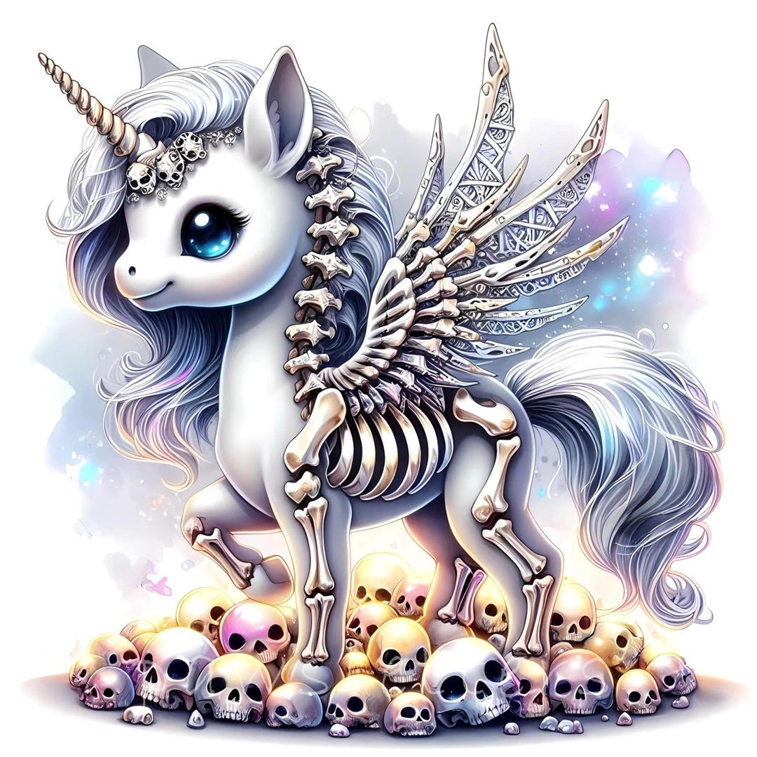 Skeleton Unicorn Clipart Bundle 10 High Res Jpgs, Watercolor Cute ...