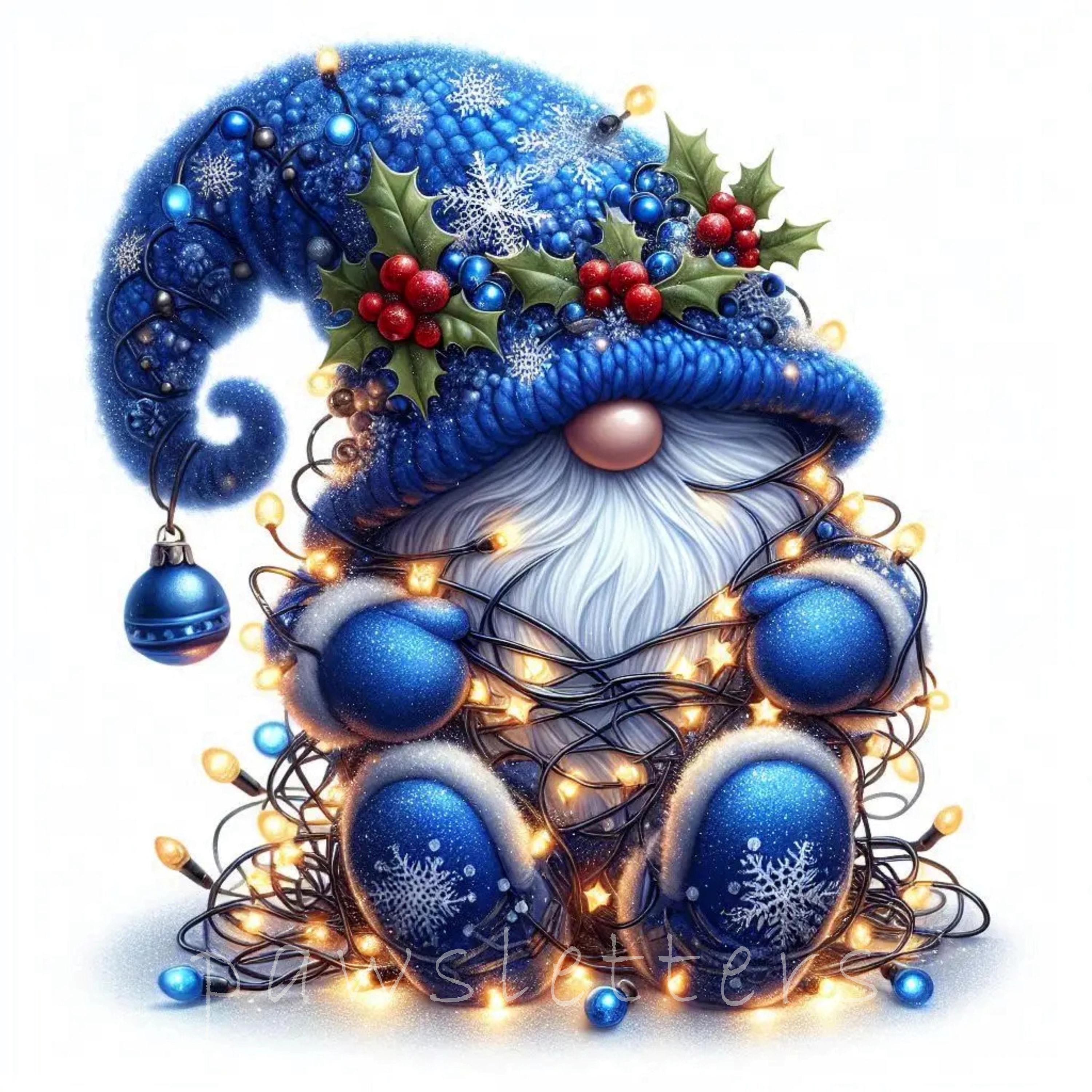 Watercolor Blue Winter Gnome, 10 JPG Christmas Clipart, Cute Gnome Xmas ...