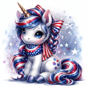 4th of July Unicorn Clipart | Set of 10 | High Quality 300 DPI JPEGs | Patriotic Unicorn Cute Printables | Digital Download | Commercial Use