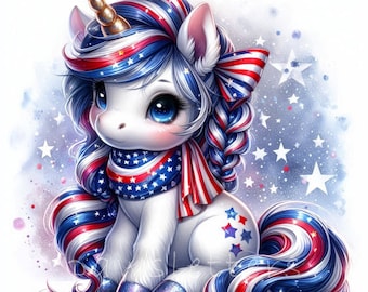 4th of July Unicorn Clipart | Patriotic Printables (Digital Download)