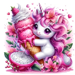 Cute Ice Cream Unicorn Clipart | 10 High-Quality JPGs | Sweet Treat Art | Kawaii Ice Cream Clipart Bundle | Dessert Art | Commercial Use