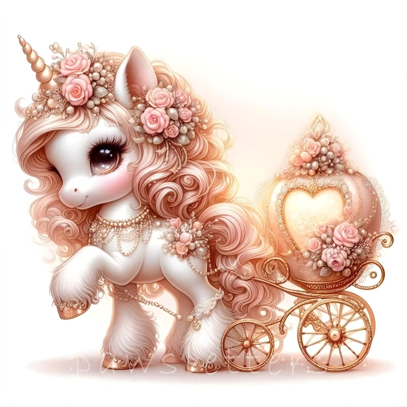 10 JPG Little Princess Unicorn Clipart, Pink Carriage Valentine Clipart ...