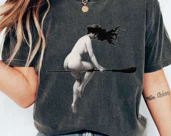 Flying Enchantress, Sapphic Greek Goddesses Tshirt,  Witchy Clothing, Dark Academia, Fairycore