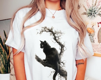 Maglietta Mystical Black Cat Comfort Colors / Camicia Gothic Cottagecore