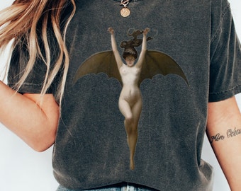 Fierce Enchantress Bat Woman, Sapphic Greek Goddesses Tshirt,  Witchy Clothing, Dark Academia, Fairycore