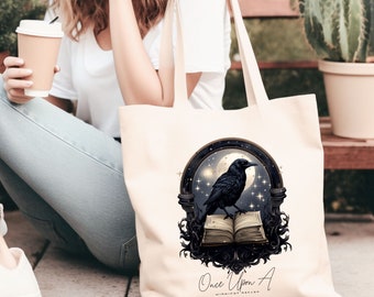 Bolsa de tela con diseño de cuervo de Edgar Allan Poe - Regalo literario de Dark Academia