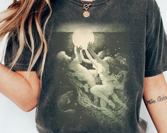 Camiseta sáfica Moonlit Water Nymphs, camiseta de deusas gregas, roupa de bruxa, academia escura, fairycore