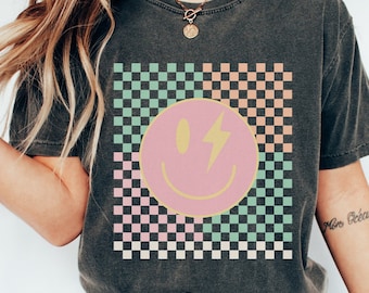 Retro Smiley Face Comfort Colors T-Shirt, Trendy Graphic Tee