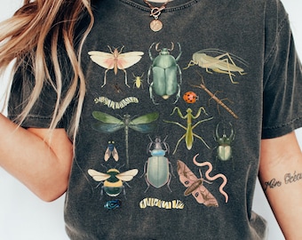 Vintage Cottagecore Insect Shirt, Oversized Comfort Color Tee, Boho Bug Tee, Nature Lover, Goblincore