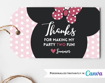 Minnie Maus Dankeschön Geschenkanhänger, Minnie Mouse 2nd Birthday Printable, Oh Twodles Invite, Girl Minnie Mouse Invite, INSTANT DOWNLOAD