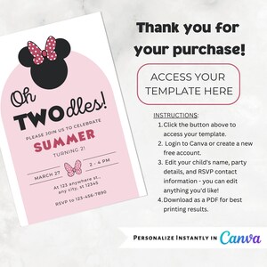 Minnie Mouse Invitation, Minnie Mouse 2nd Birthday Invitation Printable, Oh Twodles Invite, Girl Minnie Mouse Invite, INSTANT DOWNLOAD image 2