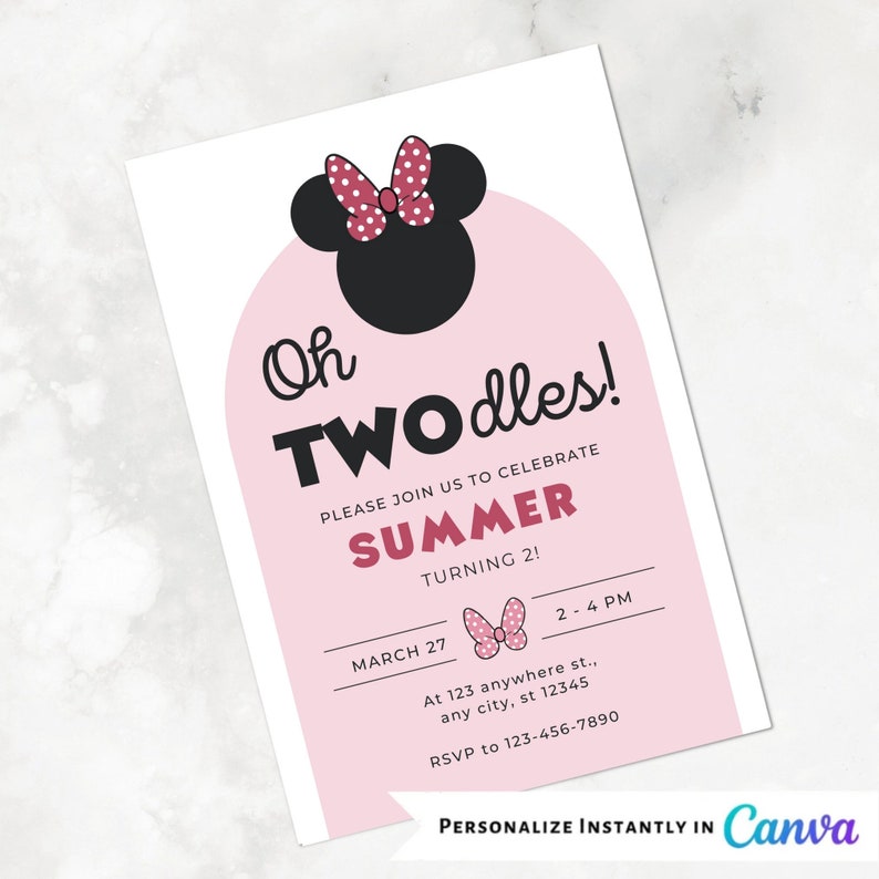 Minnie Mouse Invitation, Minnie Mouse 2nd Birthday Invitation Printable, Oh Twodles Invite, Girl Minnie Mouse Invite, INSTANT DOWNLOAD image 1