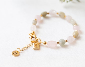 Initial Morganite Gemstone Bracelet, Gold Filled Natural Stone Bracelet, Minimalist Jewelry, Dainty Bracelet, Everyday Morganite Bracelet