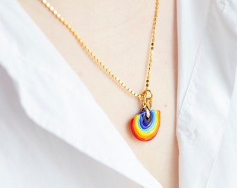 Initial Rainbow Murano Glass Necklace, Gold Filled Chain Necklace, Minimalist Jewelry, Dainty Letter Necklace, Murano Glass Pendant