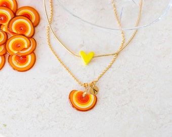 Custom Murano Glass Necklace Set, Initial Orange Necklace, Minimalist Heart Jewelry, Murano Glass Pendant, Dainty Necklace Set