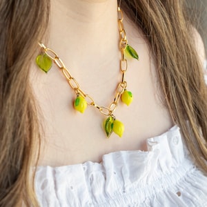 Vergulde citroenketting, fruitjuwelenketting, leuke ketting voor vrouwen, sierlijke fruitketting, citroenfruit-sieraden