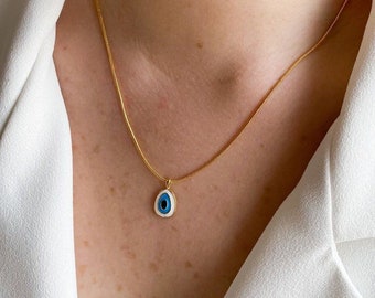 Gold Plated Chain Necklace with Evil Eye Bead, Minimalist Evil Eye Necklace, Gold Filled Evil Eye Jewelry, Dainty Charm Necklace