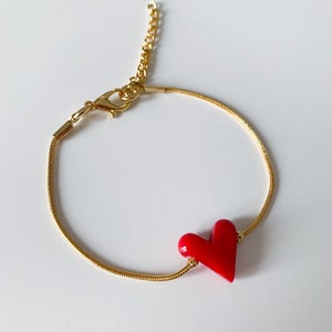 Gold Filled Heart Charm Bracelet, Minimalist Bracelet, Murano Glass Charm Jewelry, Gold Filled Bracelet, Heart Jewelry, Everyday Bracelet image 1