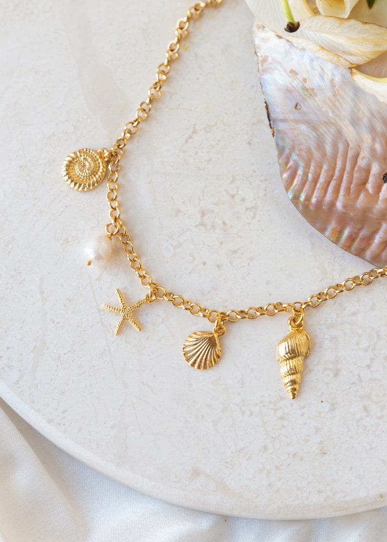 Gold Filled Oyster Necklace With Pearl, Jewelry For Summer, Sea Shell Necklace, Dainty Beach Jewelry, Gold Charm Necklace image 9