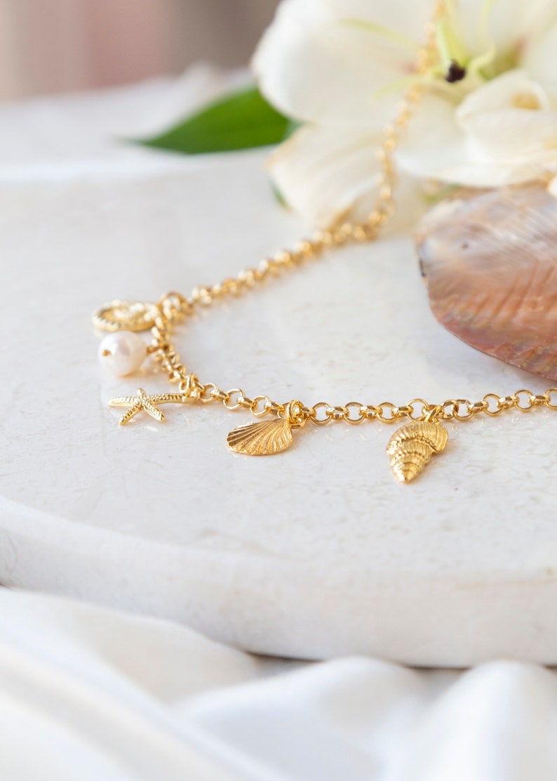 Gold Filled Oyster Necklace With Pearl, Jewelry For Summer, Sea Shell Necklace, Dainty Beach Jewelry, Gold Charm Necklace image 4