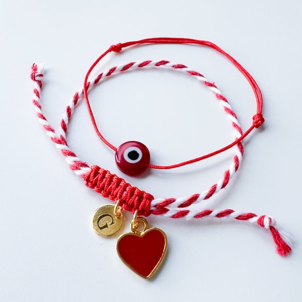 Martenitsa String Armband |Traditionelles bulgarisches Martenitza Armband | Armband | Red&White Lucky Spring String Armband | Herz Armband