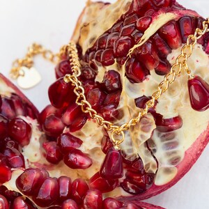 Gold Filled Pomegranate Bracelet, Murano Glass Bracelet, Fruit Jewelry, Dainty Summer Bracelet, Minimalist Pomegranate Jewelry image 8