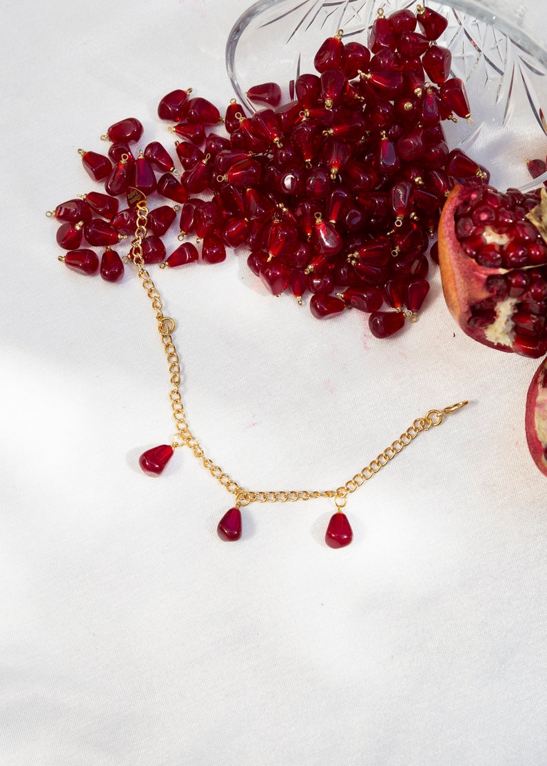 Gold Filled Pomegranate Bracelet, Murano Glass Bracelet, Fruit Jewelry, Dainty Summer Bracelet, Minimalist Pomegranate Jewelry image 7