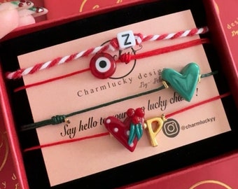 Lampwork christmas murano glass bracelet, christmas, new year, murano, christmas hearts, mistletoe hearts, handmade