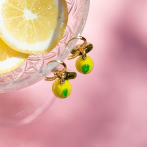 Murano Glass Lemon Dangle Earring, Gold Filled Fruit Earrings, Lemon Bead Earring, Cute Fruit Earrings, Murano Jewelry for Women image 5