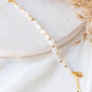 Gold Plated Initial Bracelet with Moonstone Bead, Dainty Gemstone Bracelet, Minimalist Moonstone Bracelet, Spiritual Bracelet image 3