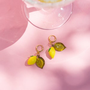 Murano Glass Lemon Dangle Earring, Gold Filled Fruit Earrings, Lemon Bead Earring, Cute Fruit Earrings, Murano Jewelry for Women image 1