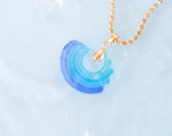 Gold Filled Wave Necklace, Murano Glass Ocean Jewelry, Minimalist Women Necklace, Dainty Gold Necklace, Simple Ocean Necklace