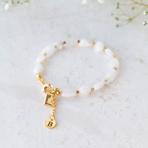 Gold Plated Initial Bracelet with Moonstone Bead, Dainty Gemstone Bracelet, Minimalist Moonstone Bracelet, Spiritual Bracelet image 2