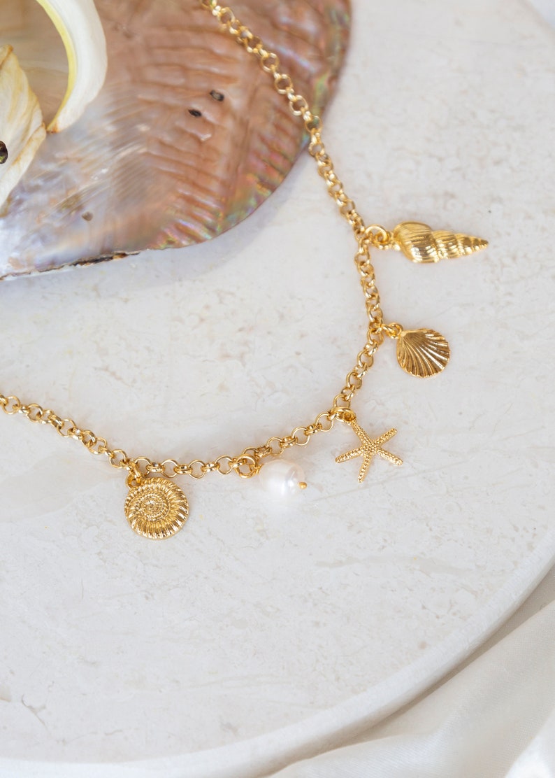 Gold Filled Oyster Necklace With Pearl, Jewelry For Summer, Sea Shell Necklace, Dainty Beach Jewelry, Gold Charm Necklace image 5