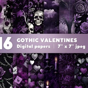 Gothic Valentines Digital Papers, Love Seamless Pattern, Victorian Background, Dark Valentine's Day Printable, Bundle for Commercial use