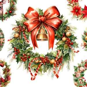 Christmas Wreaths Illustrations, 21 High Quality JPGs, Xmas Digital Paper, Christmas Cliparts, Holiday Design Bundle, Winter Card Making