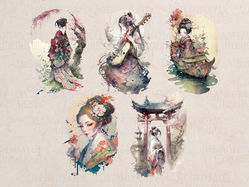 Geisha PNG Japanese Clipart Asian Clip Art Bundle for Etsy UK